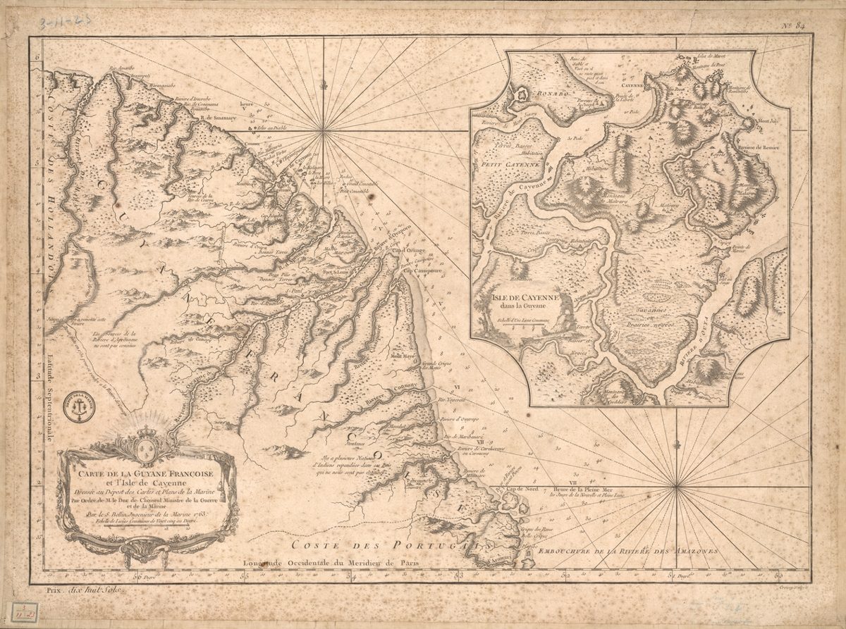 Carte de la Guyane françoise et de l’isle de Cayenne, Jacques-Nicolas Bellin, 1763.