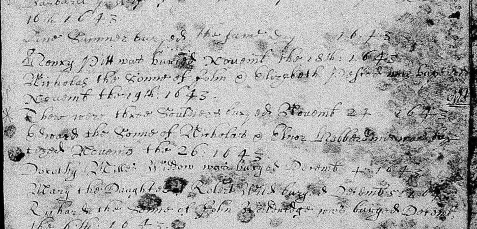 Registre paroissial de Harting (Angleterre), 1643.